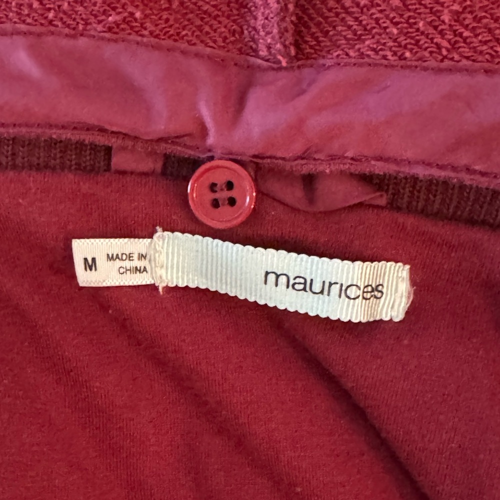 Maurices Raspberry Burgundy Hooded Vest w/ Embroidery Detail- size M - Picture 10 of 16